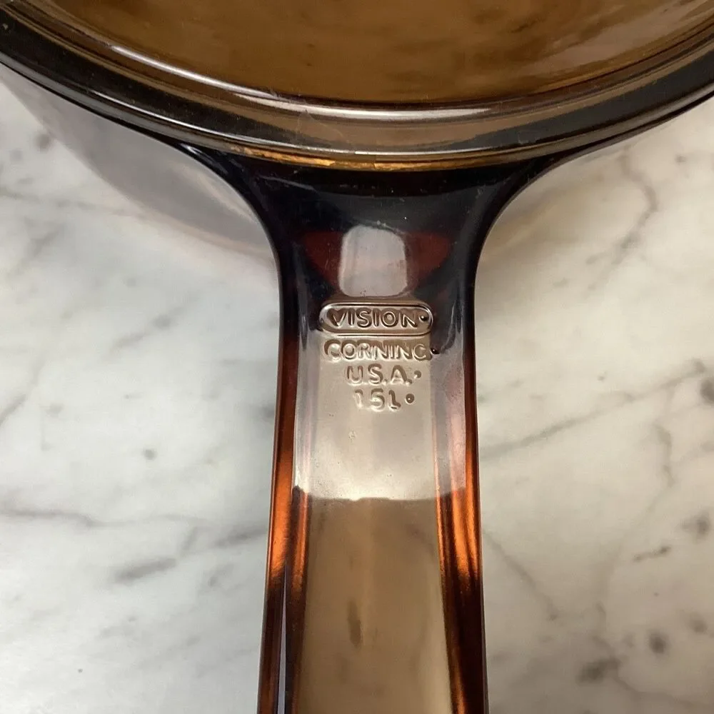 Vintage Corning Vision Amber Glass Cookware Set 1.5L Saucepan w/ Lid & Casserole